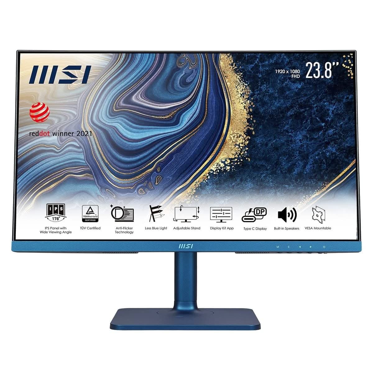 MSI MODERN 24 INCH MD241P ULTRAMARINE FHD IPS 75HZ BUSINESS MONITOR WITH USB TYPE-C & HEIGHT ADJUSTMENT